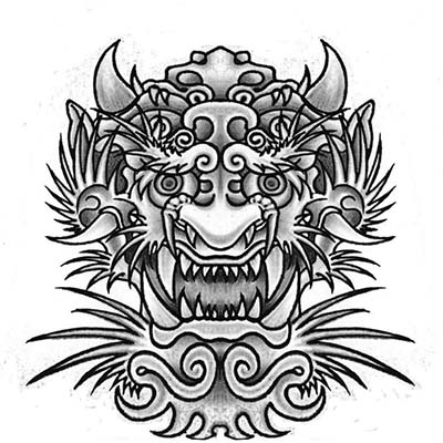 Black And Grey Japanese Dragon Face Design Fake Temporary Water Transfer Tattoo Stickers NO.10405